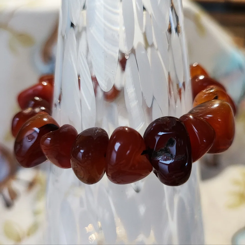 Carnelian Amber Tumbled Rocks Chip Stones Long Semi Precious Lariat Necklace NEW